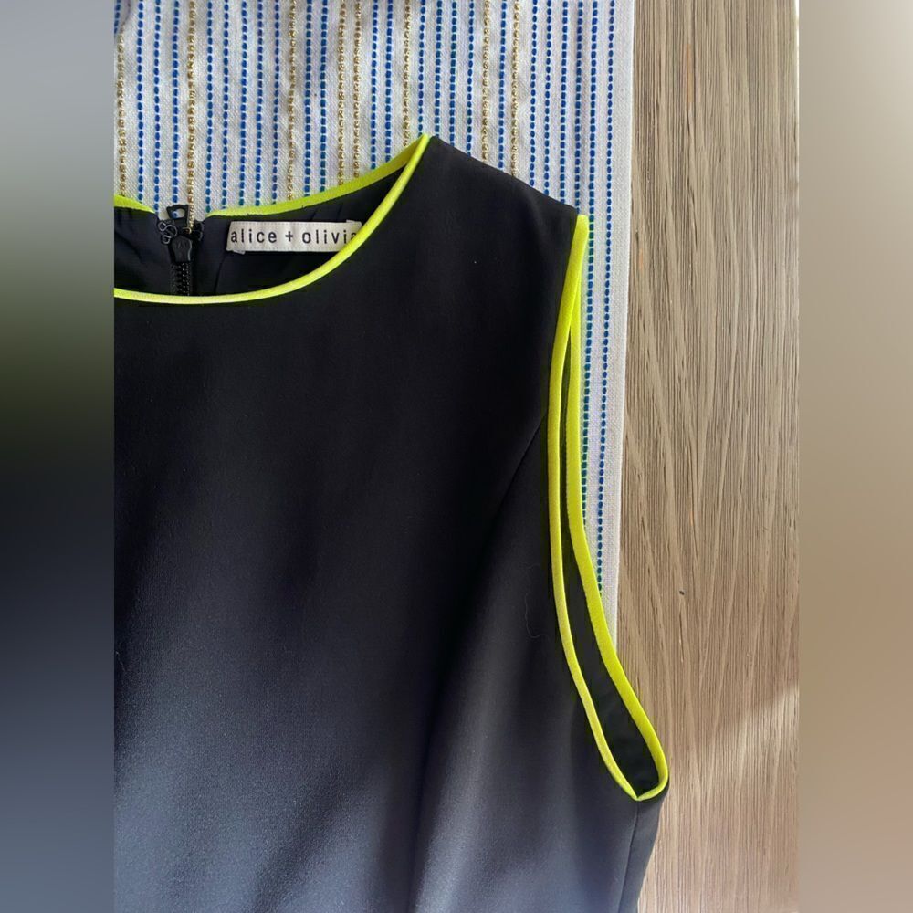 Alice + Olivia Colin Sheath Dress Women Size 6 Black Neon Trim Mini Capsule - Picture 8 of 17